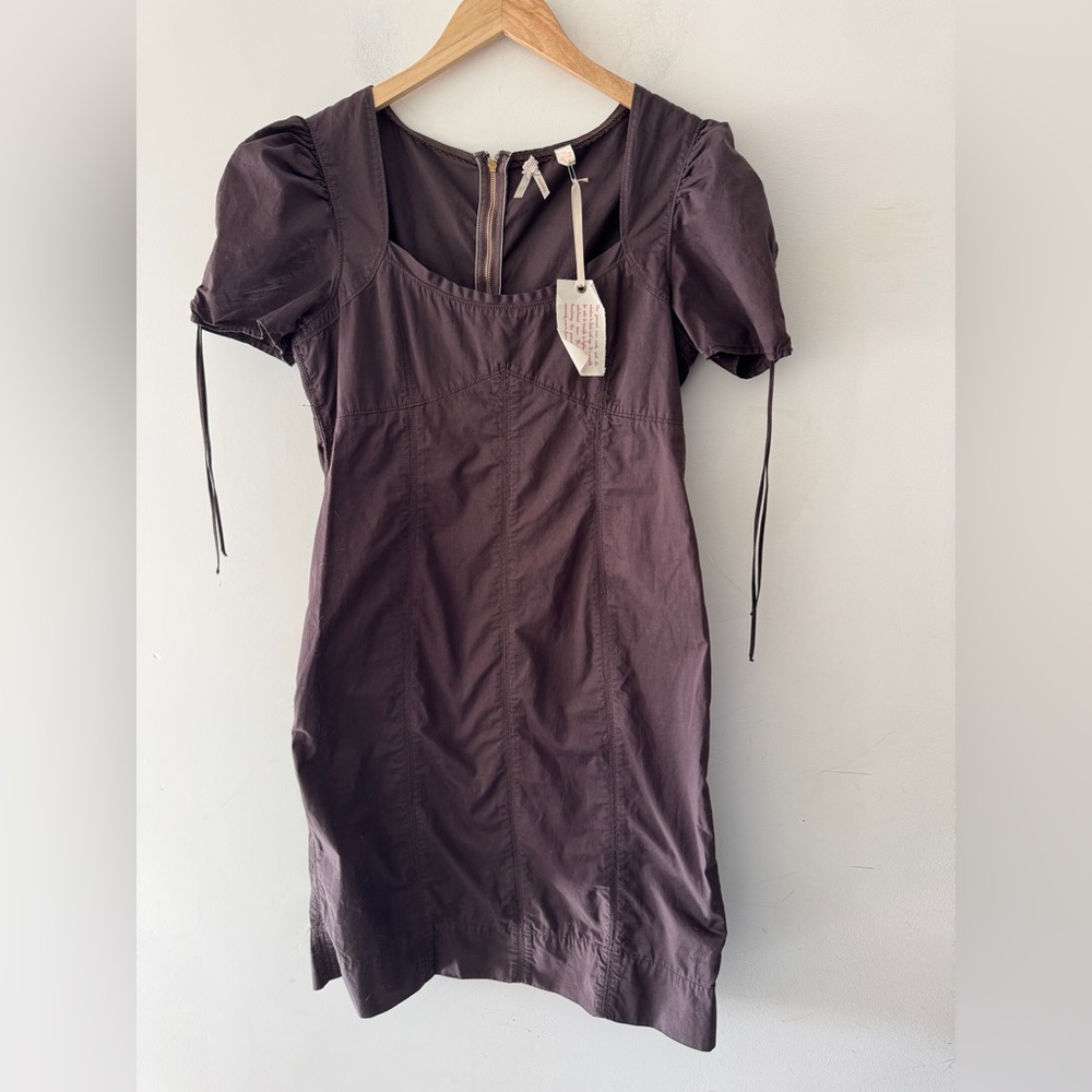 Maeve Y2K Anthropologie Brown Dress Ruched‎ Tie Sleeves